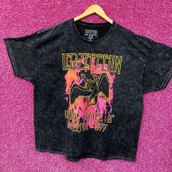 Led Zeppelin United States of America 1977 Icarus Rock Band Mineral Wash T-Shirt - Picture 3 of 4